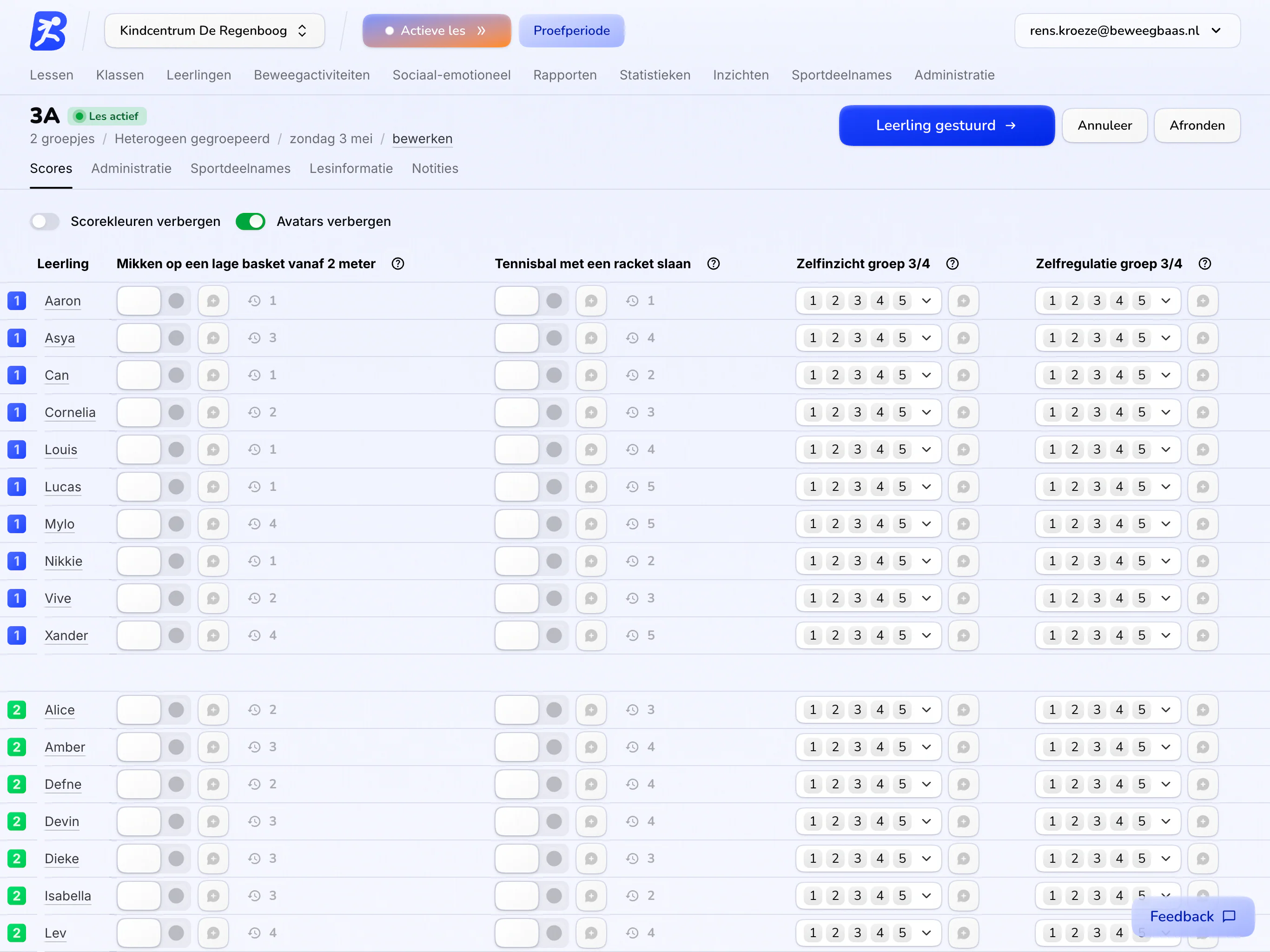 Scores invoeren tijdens de les